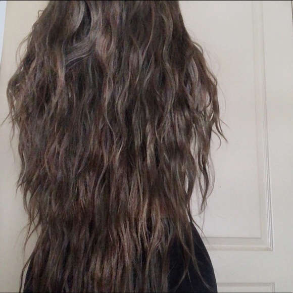 Light Brown Wavy Human Hair Blend Wig main image 4